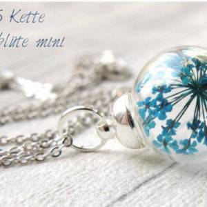 Silber Kette  Dillblüten in Glaskugel / Türkis Kette / Geschenk für Sie / floraler Schmuck / Blüten Kette Bild 1