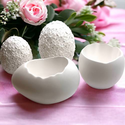 Großes Gießform Sparpaket OSTERN 4 Silikonformen im Set, 2 Blumen Eier plus 2 Eierschalen Gefäße, Osterdeko Kerzenhalter