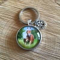 „Pferdeliebhaber“ Glascabochon-Schlüsselanhänger mit Hufeisen Bild 1