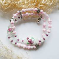 2-reihiges elastisches Armband mit romantischen Glasperlen - dehnbar,verspielt,rosa,weiß Bild 1