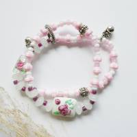 2-reihiges elastisches Armband mit romantischen Glasperlen - dehnbar,verspielt,rosa,weiß Bild 2