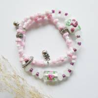 2-reihiges elastisches Armband mit romantischen Glasperlen - dehnbar,verspielt,rosa,weiß Bild 3
