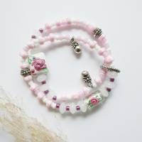 2-reihiges elastisches Armband mit romantischen Glasperlen - dehnbar,verspielt,rosa,weiß Bild 4