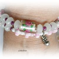 2-reihiges elastisches Armband mit romantischen Glasperlen - dehnbar,verspielt,rosa,weiß Bild 5