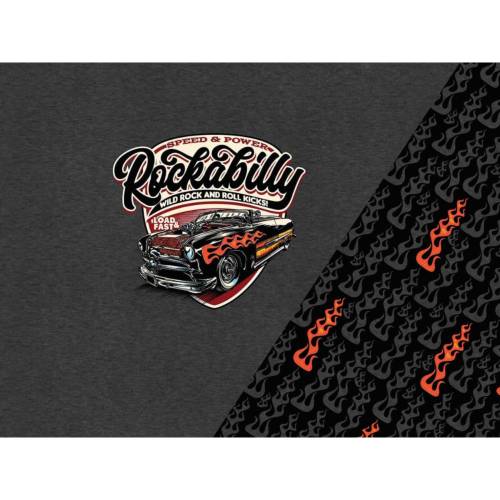 Jersey Panel Stoff Rockabilly, Jerseystoff Auto, Panel Stoff Rockabilly, 50er Jahre Stil, Flammen, 75x145cm