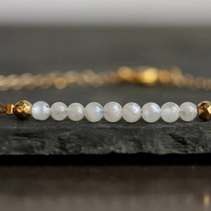 Edelstein Armband Mondstein / Geschenk für Sie / Perlen Armband / Geburtsstein Schmuck / Armband gold Bild 2