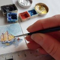 Pillendose Segelschiff vor Leuchtturm Motiv handgemalt Bild 8