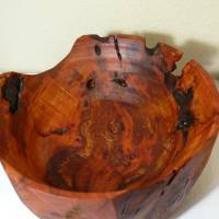Sehr schöne gedrechselte Wollschale Garnschale Holzschale aus einem Wurzelstock, mit Naturrissen und Stockungen Bild 5