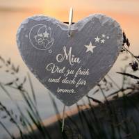 Schieferplatte Herz, Grabschmuck personalisiert, Gedenktafel, Bärchen mit Mond und Sterne Bild 7