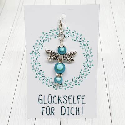 Glücksbringer Funkelelfe silberfarben türkis – Zauberhafter Anhänger & Geschenkidee