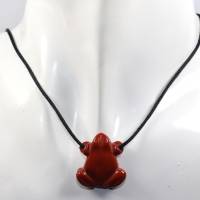 roter Jaspis (Frosch) | Halskette mit Band oder Silber 925 --- Stein-Größe: 26 x 23 mm Bild 2