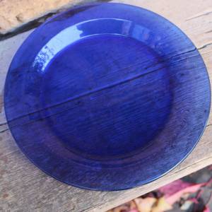 Kuchenplatte Gebäckteller kobaltblaues Glas Arcoroc France Midcentury 80er Jahre Bild 2