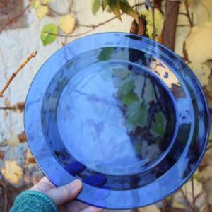 Kuchenplatte Gebäckteller kobaltblaues Glas Arcoroc France Midcentury 80er Jahre Bild 4