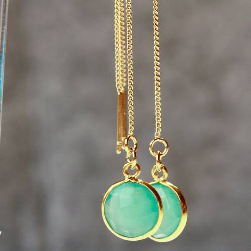 Chalzedon Ohrringe Durchziehohrringe Aqua Chalzedon Geburtsstein März Edelstein Schmuck