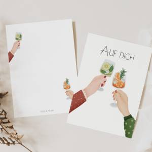 Postkarte Feiern "Auf Dich" Anstoßen Drinks Silvester - Postkarte Geburtstag Freundin Neujahr Geschenk Karte Bild 2