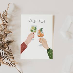 Postkarte Feiern "Auf Dich" Anstoßen Drinks Silvester - Postkarte Geburtstag Freundin Neujahr Geschenk Karte Bild 4