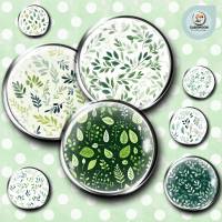 Cabochon Vorlagen -  Grüne Blätter Muster - 10 mm, 12 mm, 14 mm und 25 mm Bild 1