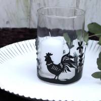 Teelichtglas mit Oster Dekor Hühner Kerzenhalter Bild 1