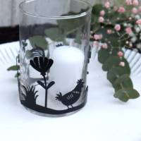 Teelichtglas mit Oster Dekor Hühner Kerzenhalter Bild 3