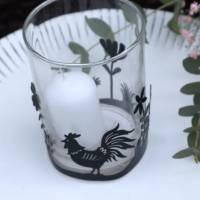 Teelichtglas mit Oster Dekor Hühner Kerzenhalter Bild 4