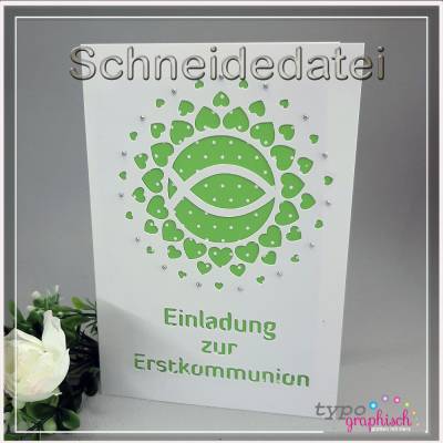 Plotterdatei Einladung zur Erstkommunion FISCH – Klappkarte SVG/PDF für DIN B6 Umschläge