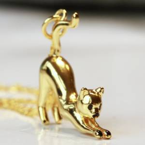 Kette Katze Sterlingsilber Gold Tierschmuck Kitten tierisches minimalistisches Geschenk Bild 1