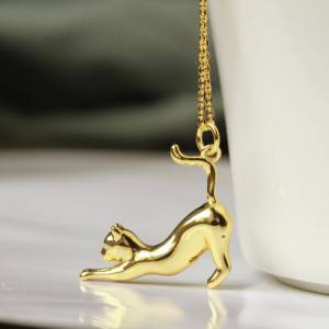 Kette Katze Sterlingsilber Gold Tierschmuck Kitten tierisches minimalistisches Geschenk Bild 4