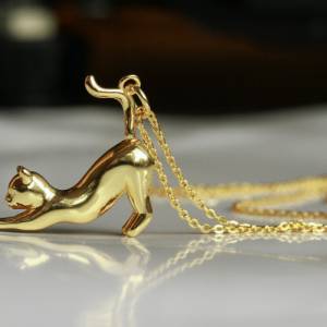 Kette Katze Sterlingsilber Gold Tierschmuck Kitten tierisches minimalistisches Geschenk Bild 6