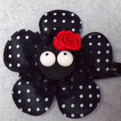 Witzige Haarspange schwarz  polka dots Blume Rose Spitze