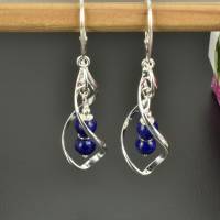 Ohrhänger 925er Silber mit Lapislazuli, Spiralohrringe mit Lapis Lazuli Perlen, große, lange, Ohrringe dunkelblau Bild 3