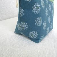 Projekttasche Handarbeitsbeutel Kordelzugbeutel blau grün mit Blumen Bild 4