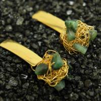 Gold-Ohrschmuck in verschiedenen Formen, Farben und Edelsteinen - mit gehäkelten Kugeln aus 24ct vergoldetem Draht Bild 3