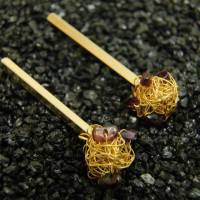 Gold-Ohrschmuck in verschiedenen Formen, Farben und Edelsteinen - mit gehäkelten Kugeln aus 24ct vergoldetem Draht Bild 5