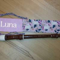 Flötentasche mit Namen, Flötenbeutel - Einhorn Motive (mit optionalen Zubehörfach / Fütterung) Bild 1