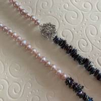 Perlenkette rosa lila 44 cm lang, Vorderverschluss, halb halb Perlenkette, exklusiv, Geschenk Frauen, Handarbeit Bayern Bild 4