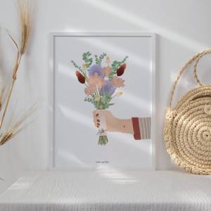 Poster Blumenstrauß Poster Hand mit Blumenstrauß - Kunstdruck Blumen - Geschenk zum Einzug Bild 2