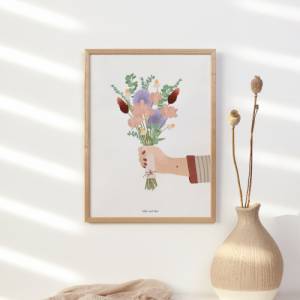 Poster Blumenstrauß Poster Hand mit Blumenstrauß - Kunstdruck Blumen - Geschenk zum Einzug Bild 3