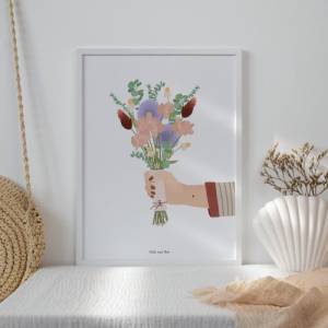 Poster Blumenstrauß Poster Hand mit Blumenstrauß - Kunstdruck Blumen - Geschenk zum Einzug Bild 4