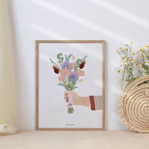 Poster Blumenstrauß Poster Hand mit Blumenstrauß - Kunstdruck Blumen - Geschenk zum Einzug Bild 5