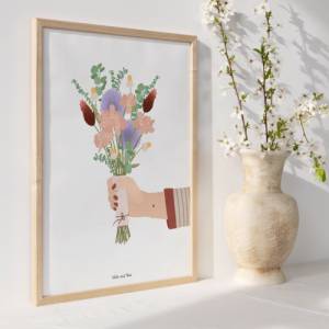Poster Blumenstrauß Poster Hand mit Blumenstrauß - Kunstdruck Blumen - Geschenk zum Einzug Bild 6