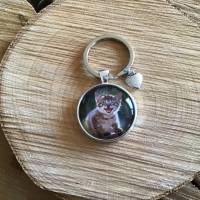 „Miau“ süßer  Glascabochon -Schlüsselanhänger mit Katze Bild 2