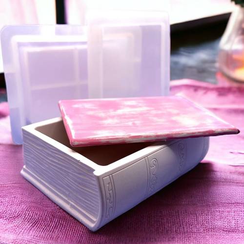 Buchform mit Deckel Silikon Gießform, Schatulle Kerzengefäß Silikonform für Beton, Raysin Schmuckbox Blumentopf 