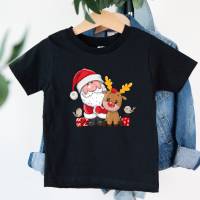 Bügelbild Weihnachtsmann mit Reh Geschenke verschiedene Größen Bild 1