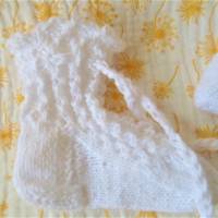 Söckchen Spitzensöckchen Lace Babysöckchen handgestrickt weiß Strümpfe Gr. 17/18 Fußlänge 10 cm handgestrickt Krambo Bild 3