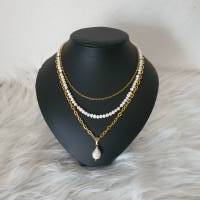 Perlenkette als Mehrfachkette in Gold/ Süßwasserperlen Halskette/ Stilmix Kette / Halsketten Set/ Statement Schmuck Bild 3