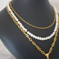 Perlenkette als Mehrfachkette in Gold/ Süßwasserperlen Halskette/ Stilmix Kette / Halsketten Set/ Statement Schmuck Bild 4