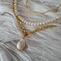 Perlenkette als Mehrfachkette in Gold/ Süßwasserperlen Halskette/ Stilmix Kette / Halsketten Set/ Statement Schmuck Bild 5
