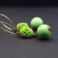 Ohrringe, Perlen, grün, Creolen, hellgrün, lindgrün Bild 1