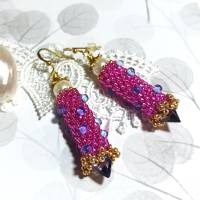 Ohrringe pink lila Glasperlen polka dots handgestickt handgemacht Bild 3