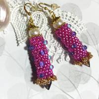 Ohrringe pink lila Glasperlen polka dots handgestickt handgemacht Bild 4